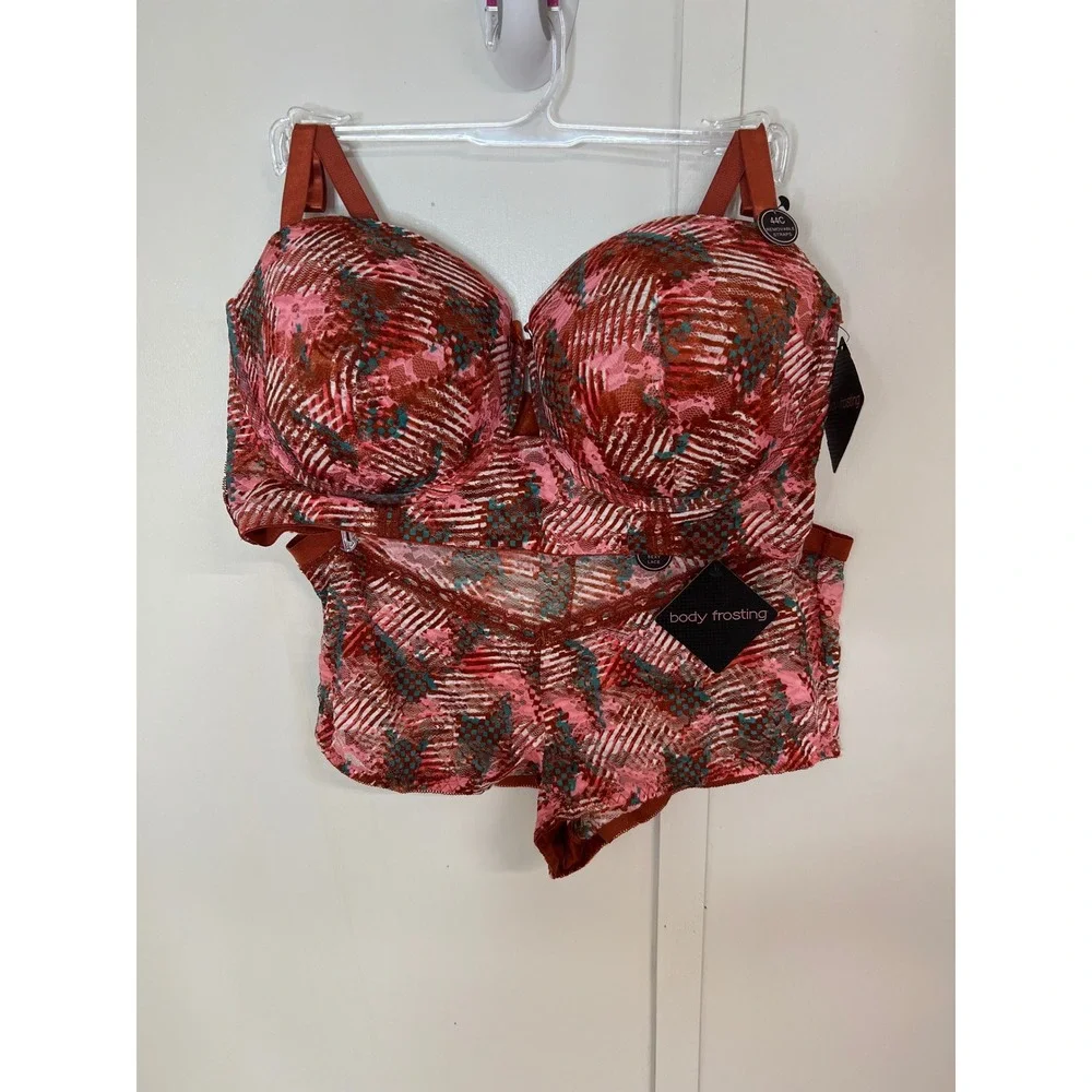 Body Frosting Pink Rust Lace Bra 44C & Panty 2X Set BR-34247X
